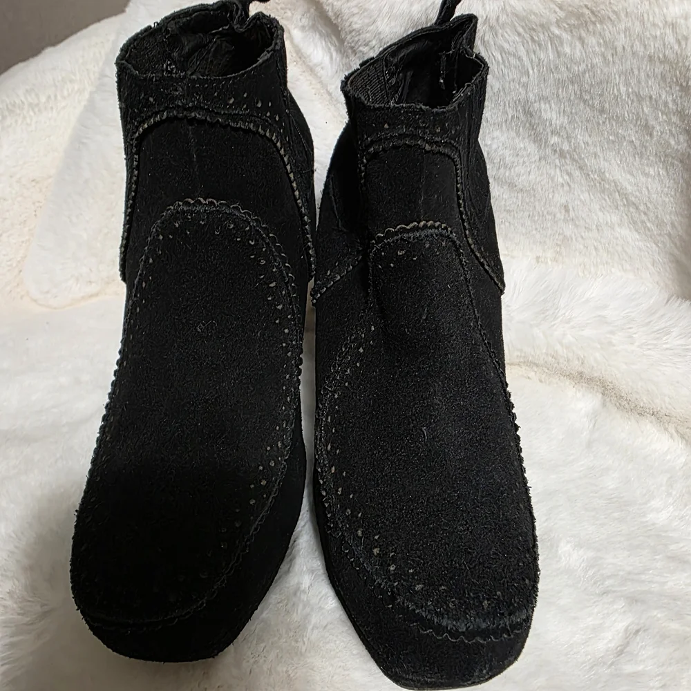Restricted Black Suede Platform Wedge Booties